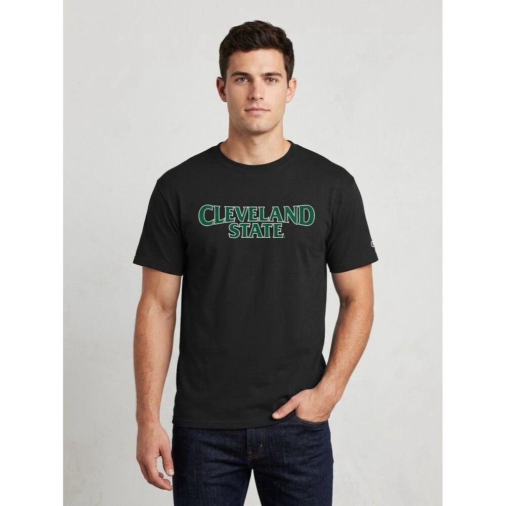 Champion Mens Large Cleveland State University T Shirt Black Short Sleeve